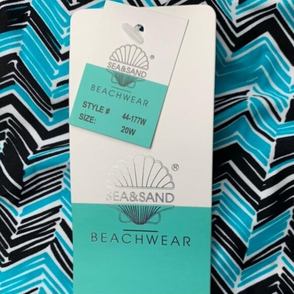 Sea & Sand Plus Size High Neck Tankini Top Women's Swimwear Blue/Black - Picture 7 of 10